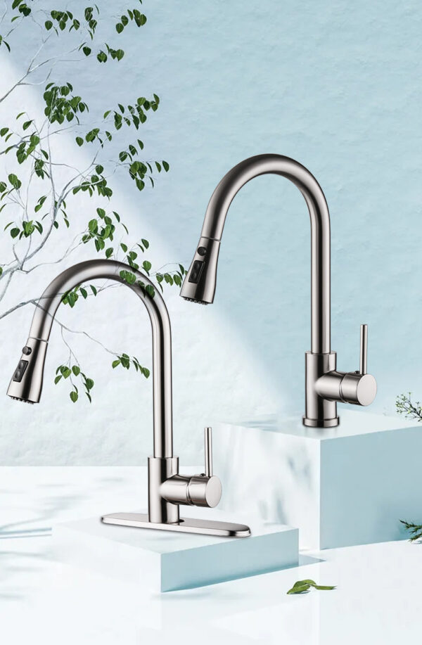 Pull-out Hot And Cold Household Kitchen And Dishwashing Brushed Copper Sink Faucet - Image 3