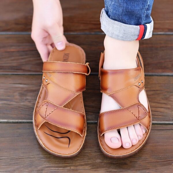 Men's Sandals Beach Shoes Top Layer Cattlehide Leather Fashion - Image 5