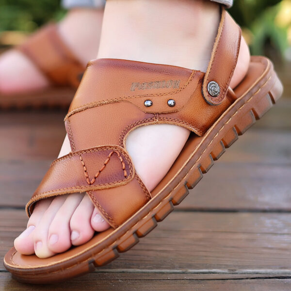 Men's Sandals Beach Shoes Top Layer Cattlehide Leather Fashion - Image 4