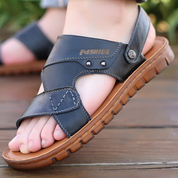 Men's Sandals Beach Shoes Top Layer Cattlehide Leather Fashion - Image 3