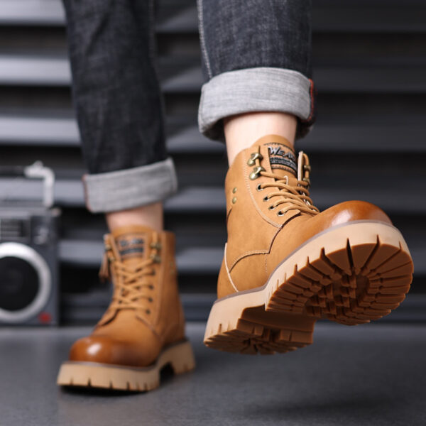 Men's High-top Velvet Thermal Height Increasing Leather Boots - Image 7