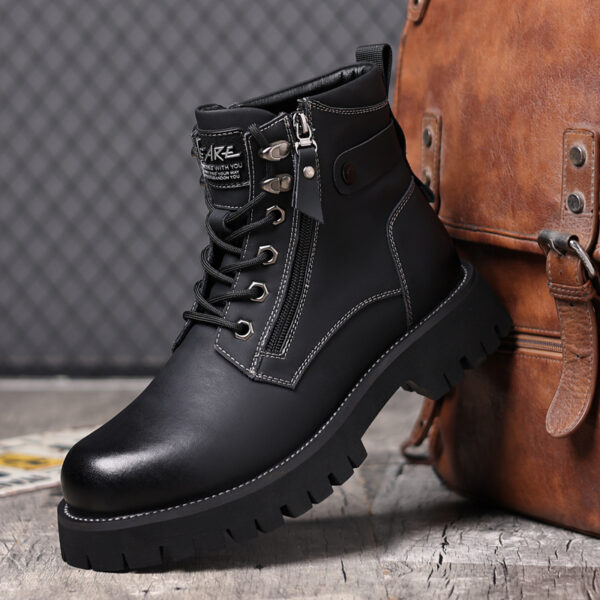 Men's High-top Velvet Thermal Height Increasing Leather Boots - Image 8