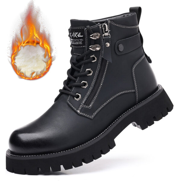 Men's High-top Velvet Thermal Height Increasing Leather Boots - Image 3