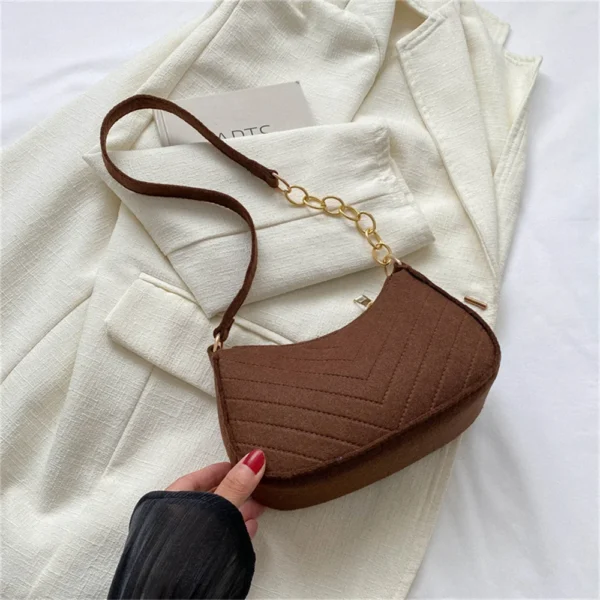 ISKYBOB Felt Stone Pattern Shoulder Bag Women Underarm Bag Girl Crossbody Bag Fashion Design Chain Bag Retro Solid Color Handbag - Image 9