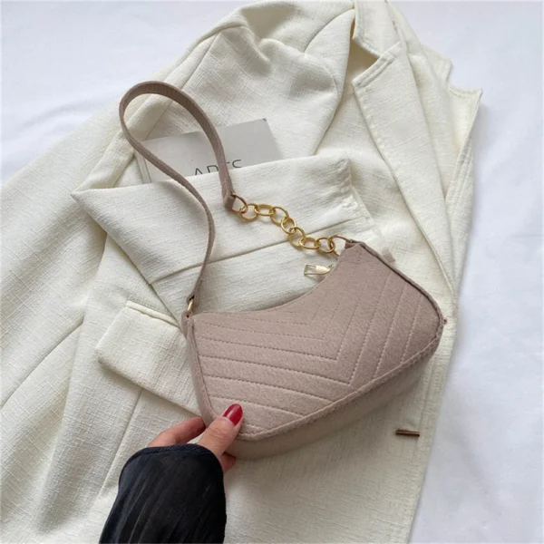 ISKYBOB Felt Stone Pattern Shoulder Bag Women Underarm Bag Girl Crossbody Bag Fashion Design Chain Bag Retro Solid Color Handbag - Image 12