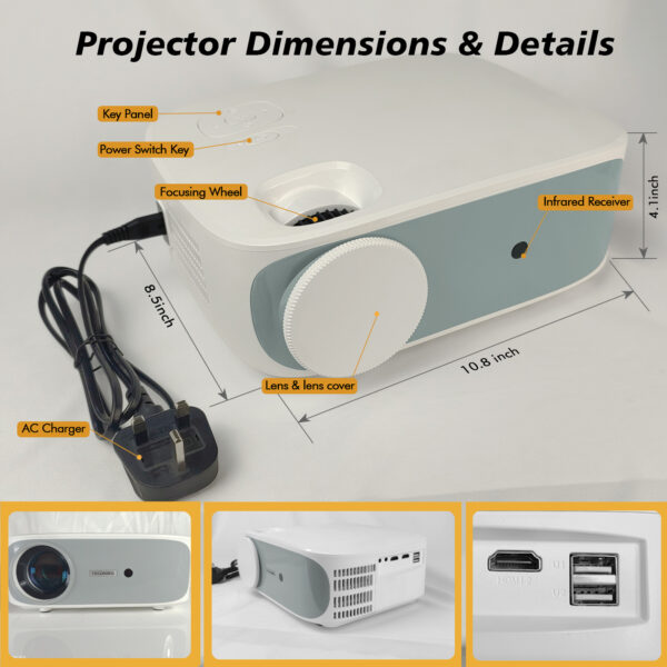 4K True 1080P High-definition Projector C55 White US - Image 8