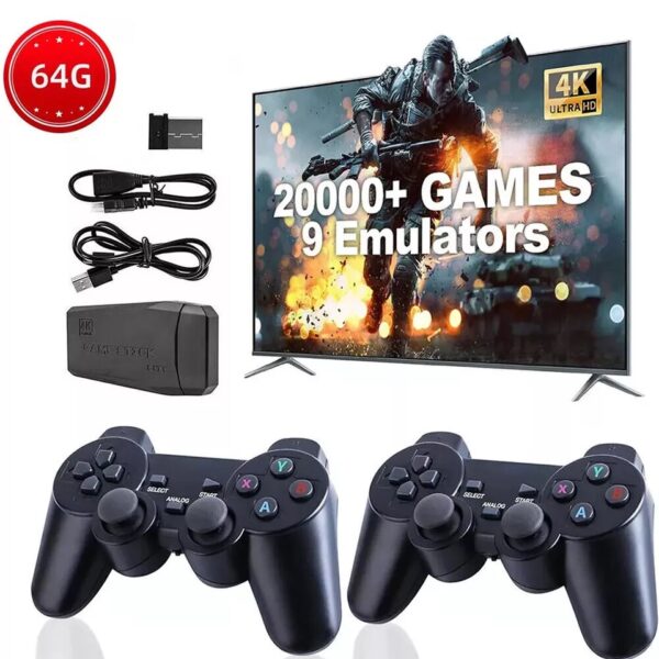 4K Retro Game Console Plug-Play 20000- Video Game Stick-2x Wireless Controllers