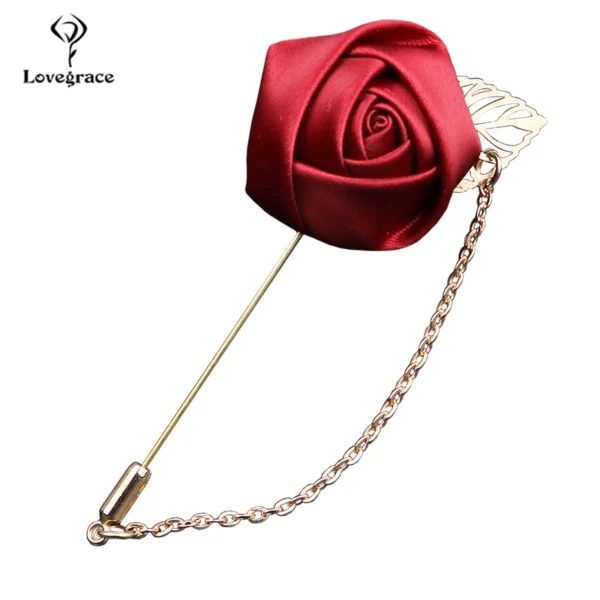 Lovegrace Red Rose Flowers Lapel Pin Mens Wedding Bouquet Handmade Brooch Buttonhole Groomsmen Groom Corsage and Boutonnieres - Image 5