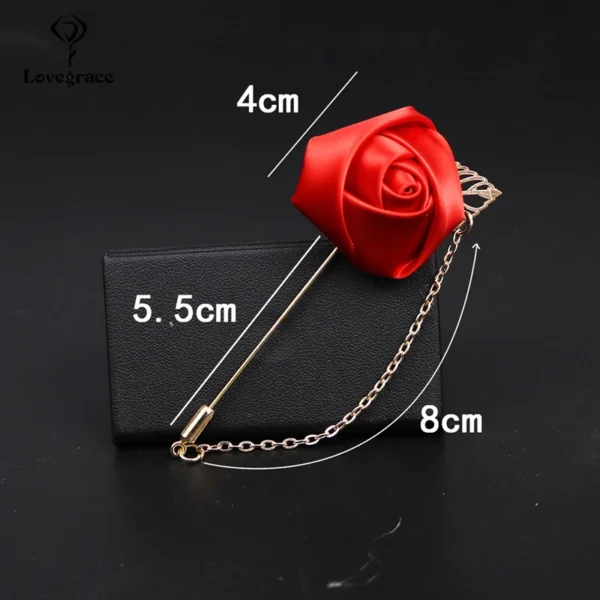 Lovegrace Red Rose Flowers Lapel Pin Mens Wedding Bouquet Handmade Brooch Buttonhole Groomsmen Groom Corsage and Boutonnieres - Image 2