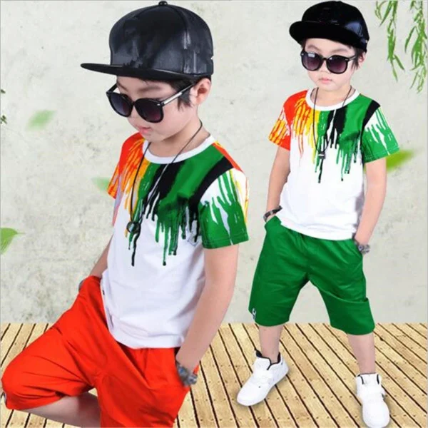 2024 New Summer Boys Clothing Set Casual Hip-hop Stripe Colorful T-Shirt + Pants 2Pcs Suit Kindergarten Performance Kids Clothes - Image 3