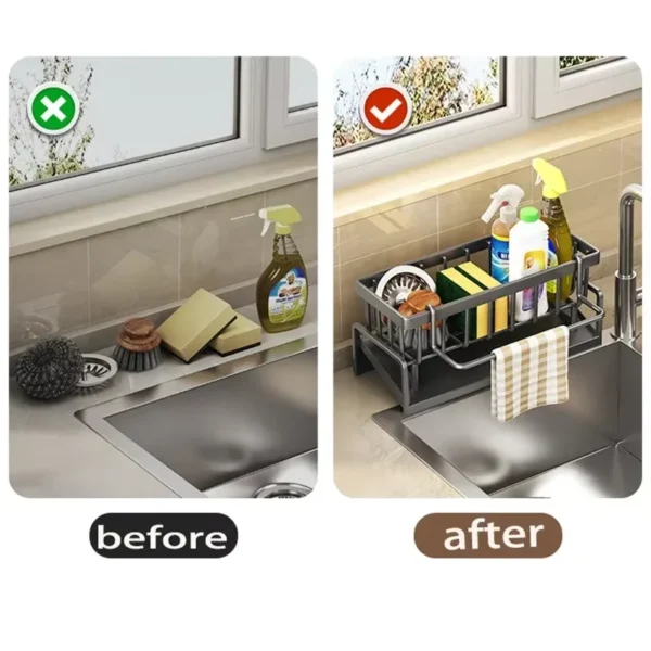 Kitchen drain rack sink bowl plate chopstick storage rack pool thickened hole-free water filter basket multi-function rag rack - Image 5