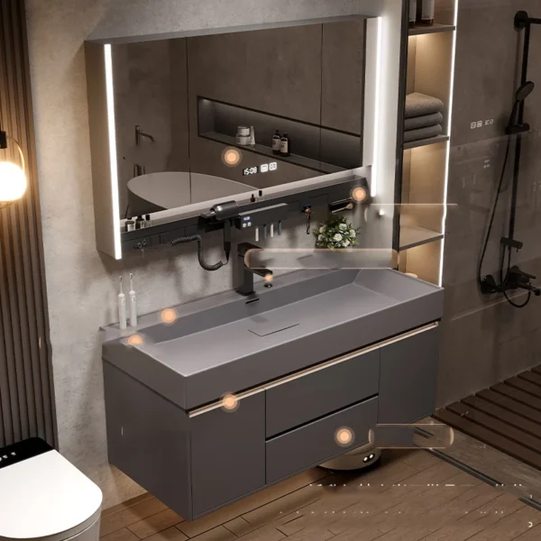 Washbasin Toilet Bathroom Cabinets Vintage Vanity Grey Light Bathroom Cabinets Mirror Storage Mobiletto Bagno Home Furniture - Image 2