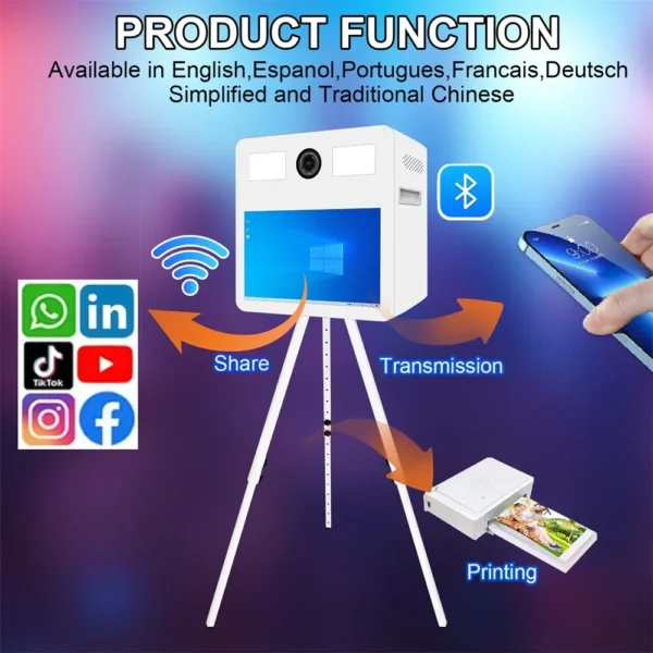 21.5" Touch Screen Mirror Photo Booth Portable Selfie PhotoBooth Machine DSLR Booth for Wedding Parties Rental Events