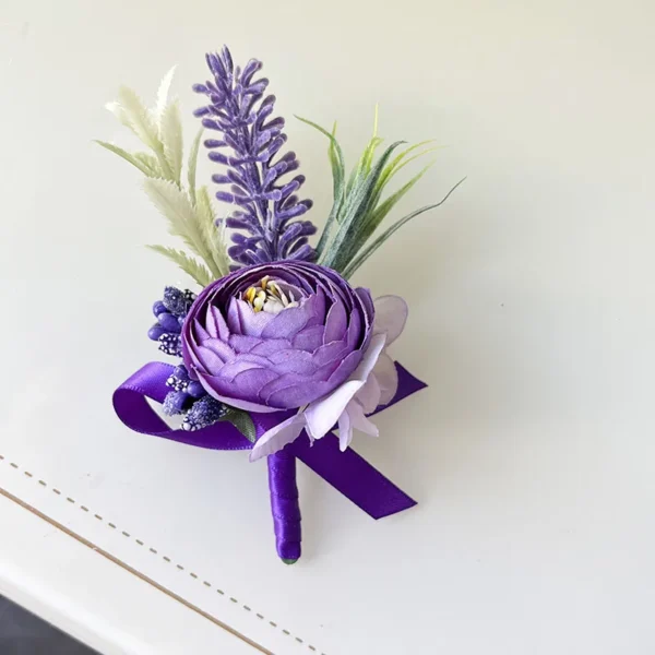 Men Buttonhole Boutonniere Prom Wedding Accessories Purple Roses Artificial Flowers Party Graduation Ceremony Suit Decoration - Image 2