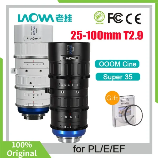 Venus Optics Laowa OOOM 25-100mm T2.9 Cine Lens 4x Zoom Parfocal Camera Lens (White/Black) Compatible For PL/E/EF/RF