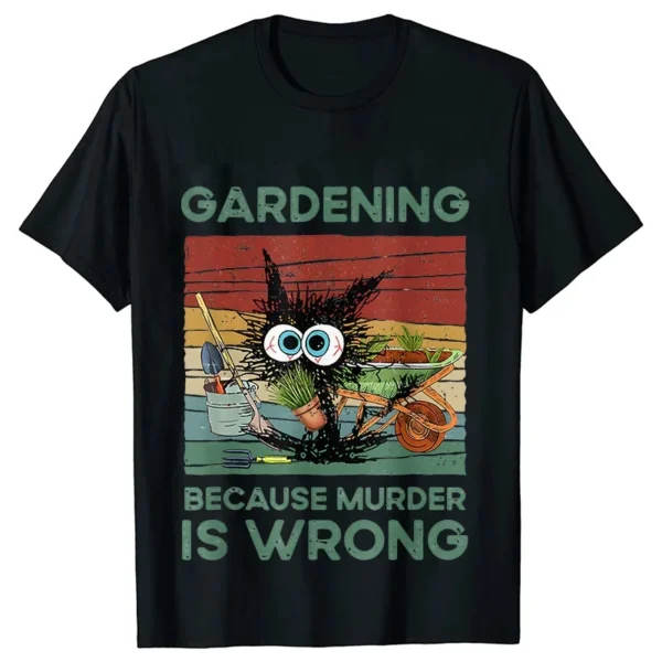 Fashion Women T-shirts Funny Gardening Because Murder Is Wrong Black Cat Graphic Y2k Tops Ladies Summer Tee Female Clothing - Image 2