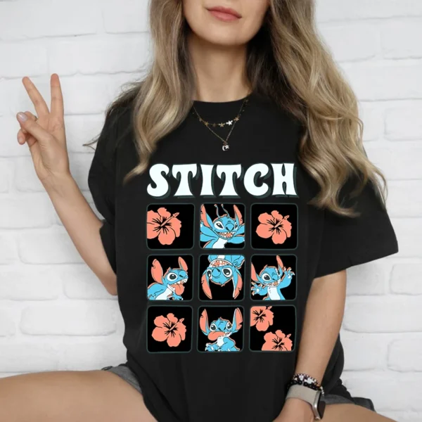 Disney Retro Floral Stitch Printed Women's T-Shirt Pure Cotton Short Sleeve Casual Top Loose Clothing - Image 4