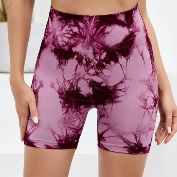 Woman Sexy Seamless Tie Dyed Sports Shorts Tight High Waist Peach Hip High Bounce Yoga Pants Fitness Workout Running Gym Tights - Image 4