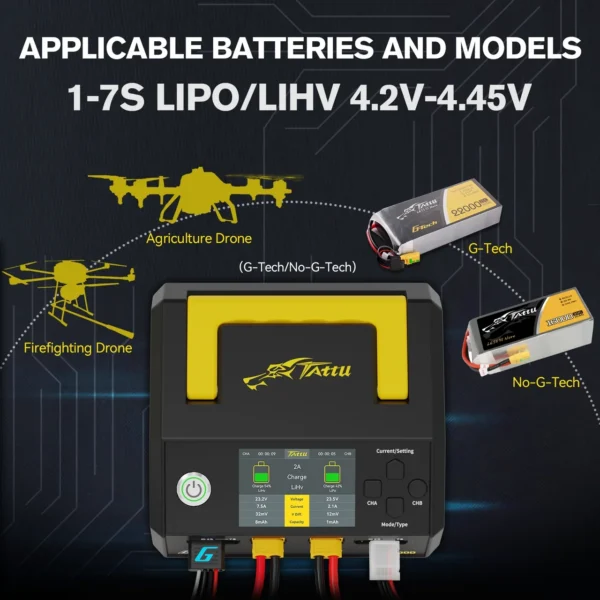 Tattu TA1000 G-Tech Dual-channel Charger 25A*2 1000W for 1S-7S Drone Battery - Image 4