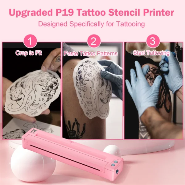 P19 Inkless Tattoo Stencil Printer High Quality Thermal Printing Transfer Machine for Tattooing Bluetooth USB Connect Phone PC
