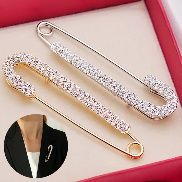 Big Luxury Crystal Rhinestone Brooch for Women Girls Silver Color Safty Pin Brooch Lapel Pin Badge Sweater Dress Clothing Decor - Image 2