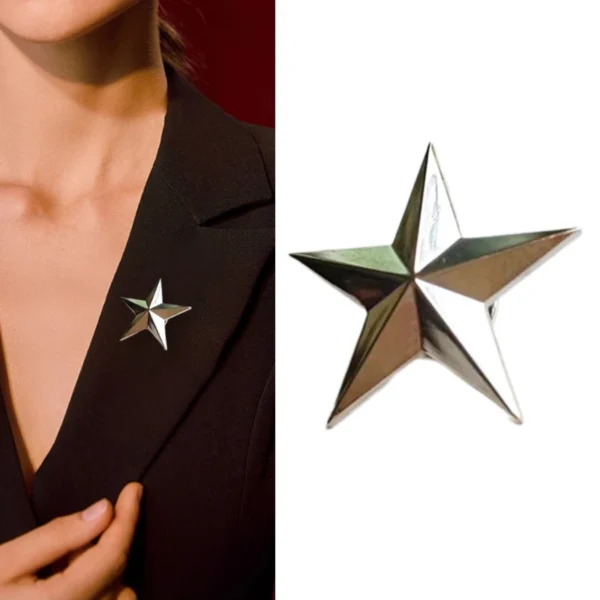 Elegant Five Pointed Star Lapel Pin Metal Star Shaped Badge for Costume Decoration Clothing Accessory for Men and Women