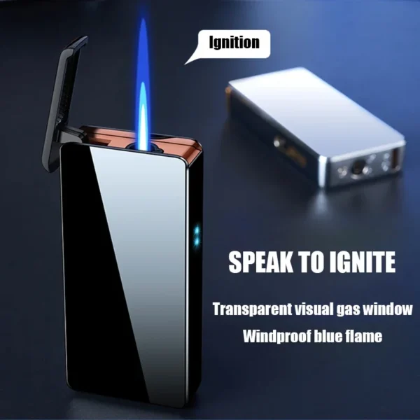 2024 Intelligent Voice-activated Windproof Flame Lighter Airflow Gravity Sensing Knock Ignition Visual Gas Window Men Gadget