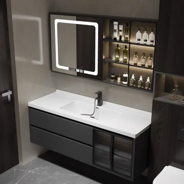 Modern Simple Bathroom Cabinets Solid Wood Salon Vintage Drawer Bathroom Cabinets Light Storage Mobiletto Bagno Home Furniture - Image 2