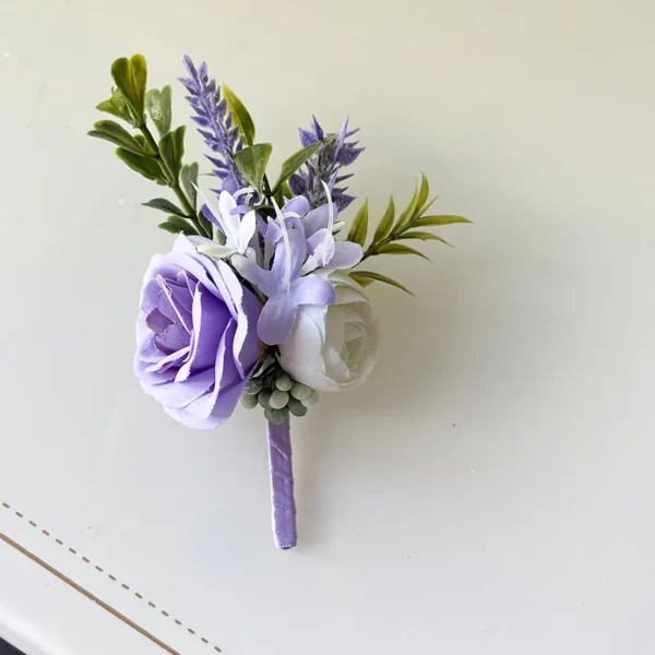 Men Buttonhole Boutonniere Prom Wedding Accessories Purple Roses Artificial Flowers Party Graduation Ceremony Suit Decoration - Image 3