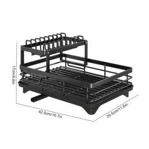 2024 Dish Drying Rack Kitchen Adjustable Stainless Steel 2 Tier Plates Organizer Dish Bowl Drainer Storage Rack Kitchen Utensils - Black double-layer
