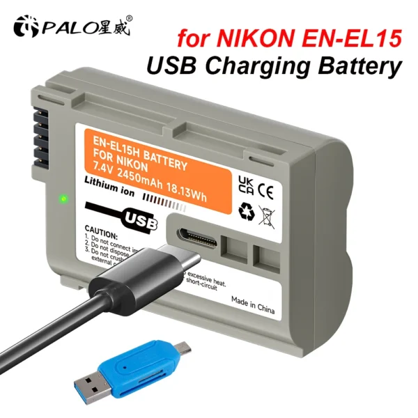 PALO EN-EL15C EN EL15B EN EL15A EL15 Battery with USB Input for Nikon D750 D810 D7500 D500 Z5, Z6, Z6 II，Z7 Z8