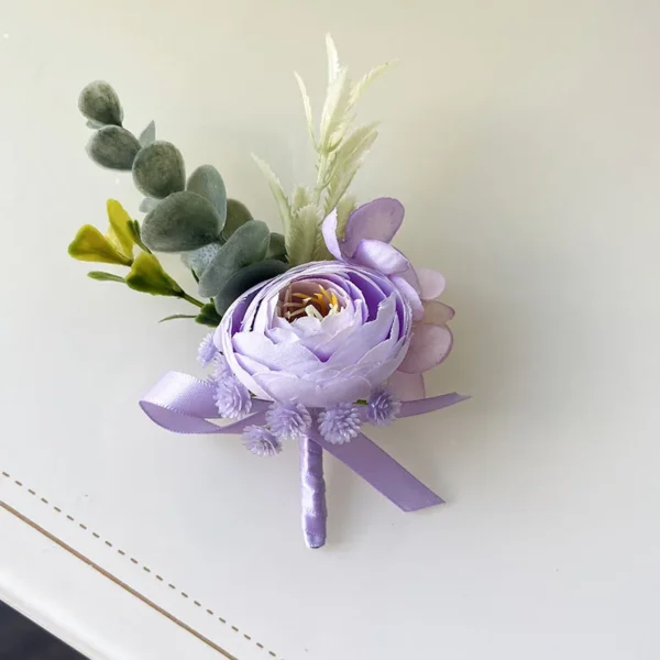 Men Buttonhole Boutonniere Prom Wedding Accessories Purple Roses Artificial Flowers Party Graduation Ceremony Suit Decoration - Image 4