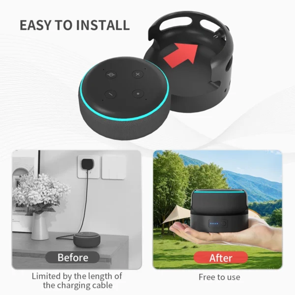 Battery Base for Echo Dot 3rd Portable Wireless Charging Power Bank Extend Playtime Battery Stand for Echo Dot 3rd Speaker Base - Image 2