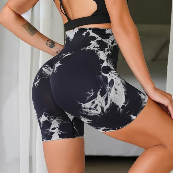 Woman Sexy Seamless Tie Dyed Sports Shorts Tight High Waist Peach Hip High Bounce Yoga Pants Fitness Workout Running Gym Tights