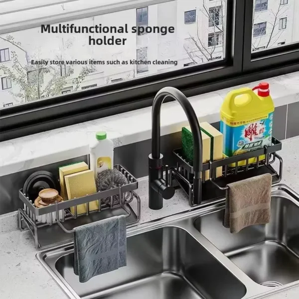 Kitchen drain rack sink bowl plate chopstick storage rack pool thickened hole-free water filter basket multi-function rag rack - Image 3
