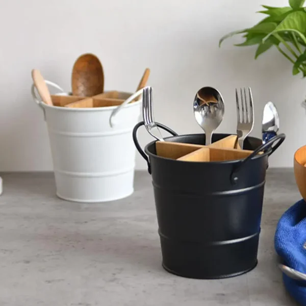 Kitchen Utensil Holder Large Capacity Stainless Steel 4-Grids Spoon Fork Chopsticks Holder For Restaurant