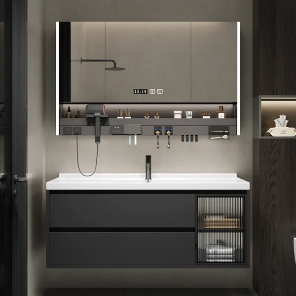 Modern Simple Bathroom Cabinets Solid Wood Salon Vintage Drawer Bathroom Cabinets Light Storage Mobiletto Bagno Home Furniture