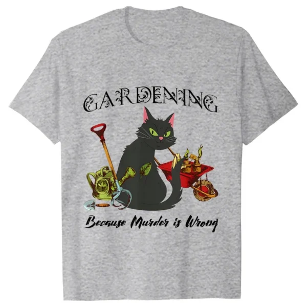 Fashion Women T-shirts Funny Gardening Because Murder Is Wrong Black Cat Graphic Y2k Tops Ladies Summer Tee Female Clothing - Image 4