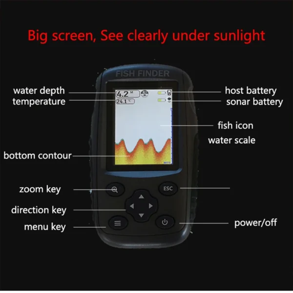 Brand New Colorful Wireless Fish Finder Dot Matrix Sonar Sensor Transducer Depth Echo Sounder Recharged Battery - Image 3