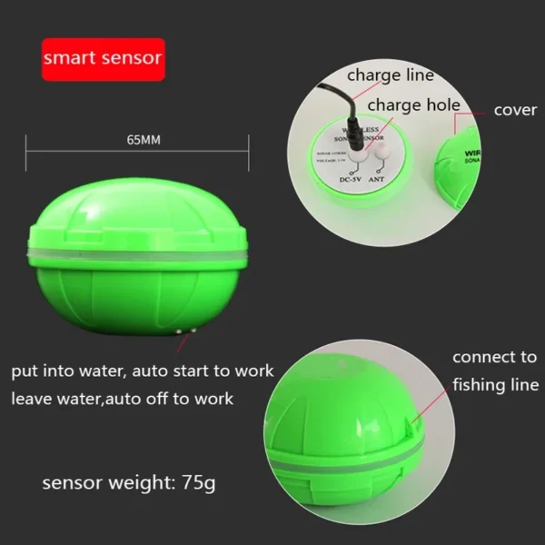 Russian/English 200meters Colorful Wireless Fish Finder Dot Matrix Sonar Sensor Transducer Depth Echo Sounder Recharged Battery - Image 6