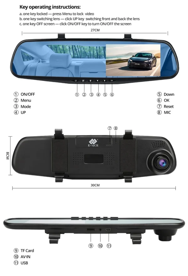 FHD 1080P Car DVR Dash Cam with Rearview Mirror Auto Reverse Image 170° Wide Angle Dual Lens Video Recorder Vehicle Supplies - Image 6