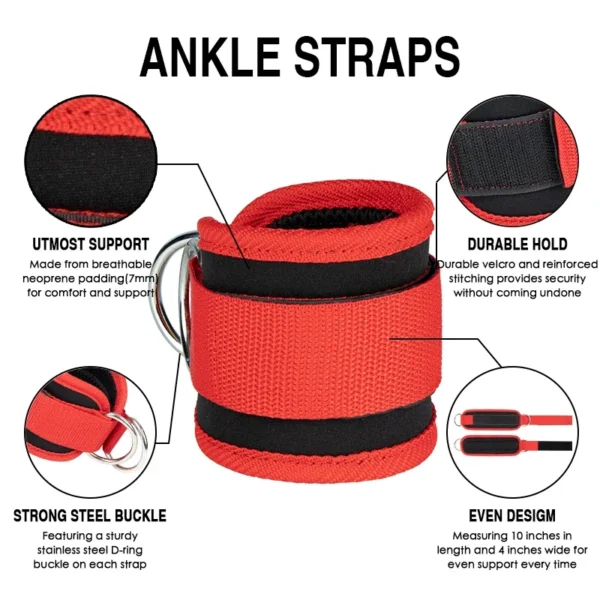 Gym Ankle Straps Double D-Ring Adjustable Neoprene Padded Cuffs Ankle Weight Leg Training Brace Support Sport Safety Abductors - Image 3